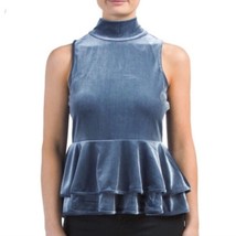 Torn By Ronny Kobo Blue Velvet Sleeveless Peplum Top Size Small - £18.34 GBP