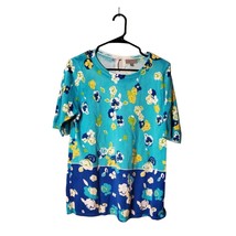 Joseph A Shirt Women&#39;s Large Stretch Short Sleeve Blue Floral Rayon Blen... - $18.70