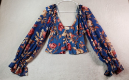 Urban Outfitters Blouse Top Womens Small Blue Floral Balloon Sleeve Button Front - £12.19 GBP