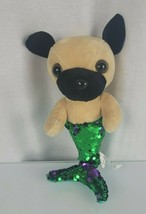 Pug Mermaid Flip Reverse Green Purple Sequin Dog Plush Stuffed Animal Ideal Toys - £15.81 GBP