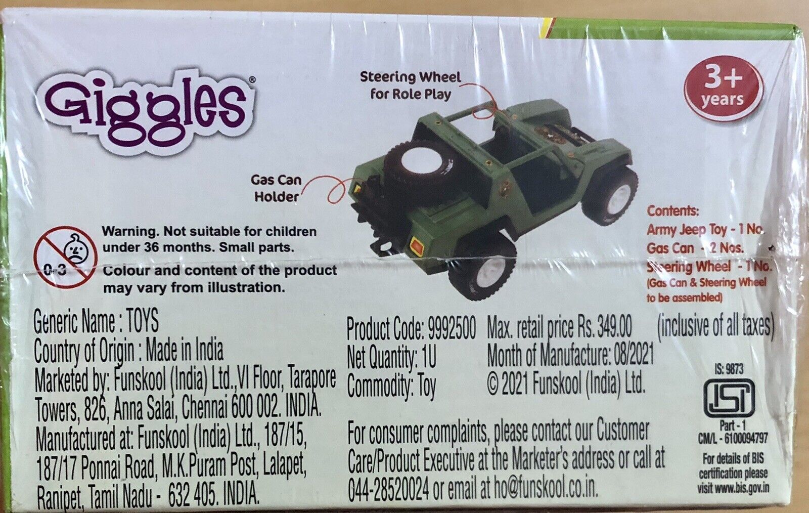 2 Stuck X Funskool Giggles ARMY Jeep mehrfarbig GRUN Alter ab 3 Jahren