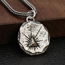 Vintage Triangle Red CZ Evil Eye 925 Sterling Silver Oxidized DIY Round Pendant - £137.39 GBP