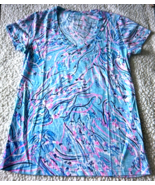 Lilly Pulitzer V-Neck Top Blue Jellyfish Print Junior Size L Like S Regu... - $25.98
