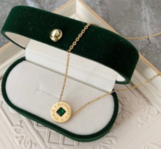 18K Gold Plated Elegance Green Coin Necklace, shiny, trendy, round charm, gift - £41.92 GBP