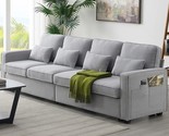Merax 4 Seater Linen Fabric Sofa with Pockets Pillows, Light Gray - £852.91 GBP