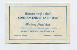 Lawrence High School Commencement Ticket 1980 Westbury Music Fair Long I... - $17.82