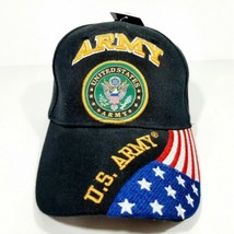US ARMY EMBLEM HAT USA FLAG ON SIDE BRIM BALL CAP BLACK Officially Licensed - $15.83