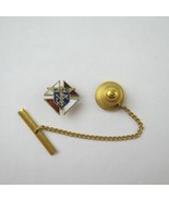 Vintage Knights of Columbus Member Tie Tack Lapel Pin with Chain Tie Bar - £7.80 GBP