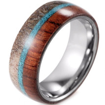 (New With Tag) White Titanium Ring With Deer Antler Turquoise and Wood - Price f - £55.94 GBP