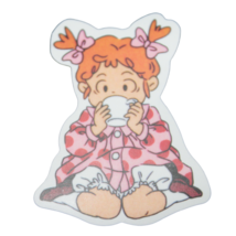 Anime Redhead Pink Polka Dot Dress Sitting Knees Mug Cup Chibi Kawaii Sticker - £1.76 GBP