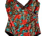 Gottex Brown, Purple, Red, Blue Floral Print V neck Tank One Piece Swims... - $37.04