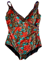 Gottex Brown, Purple, Red, Blue Floral Print V neck Tank One Piece Swims... - £29.13 GBP