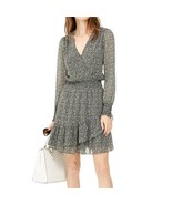 Michael Kors Womens L Black Evergreen Printed Ruffle Wrap Mini Dress NWT... - €66,37 EUR