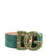 Dolce &amp; Gabbana Green Leather DG Logo Embellished Buckle Belt Women - $635.99