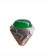 Green Chalcedony Ring Men's 925 Silver Inlaid Jade Living Jade Ring - $15.00