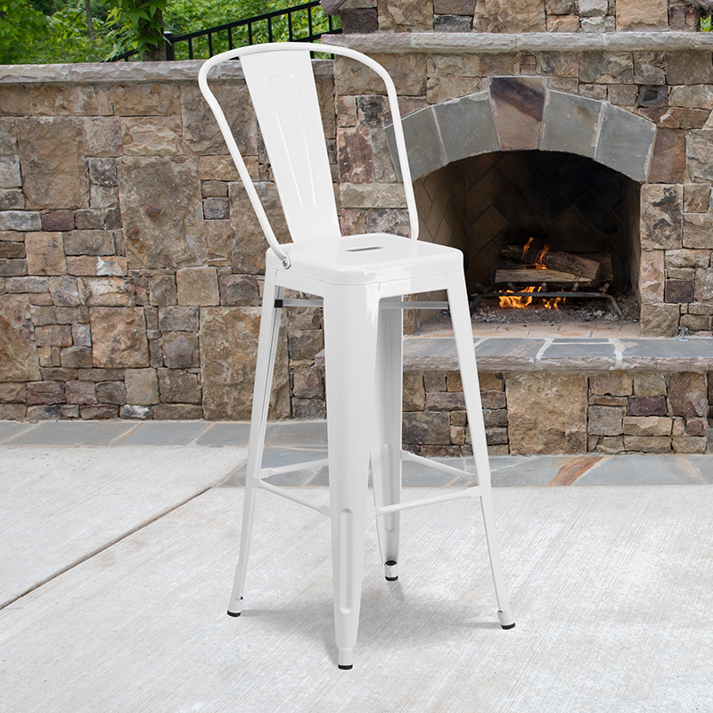 30" White Metal Outdoor Stool CH-31320-30GB-WH-GG