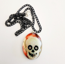Vintage Skull Necklace Acrylic/Resin Inlay Handmade Jewelry Maine B67 - $16.50
