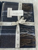 Italian Woollen Treasures Men&#39;s Pure Wool Blue Gray Plaid Scarf 11&quot;X 70&quot; New - £59.13 GBP