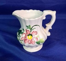 White Ceramic Floral Creamer Pink Flowers Hand Painted Vintage - £9.74 GBP