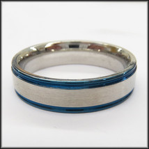 Stainless Steel Stamped Ring 6mm, Blue Edge - £14.17 GBP+