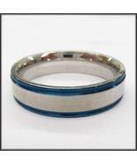 Stainless Steel Stamped Ring 6mm, Blue Edge - £14.08 GBP+