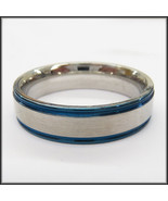 Stainless Steel Stamped Ring 6mm, Blue Edge - $24.64 CAD