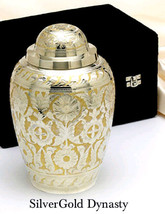 Large/Adult Silver/Gold Color Brass Funeral Cremation Urn W. Velvet Box - £158.00 GBP