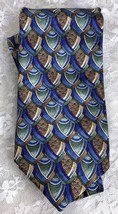 J. Garcia Men&#39;s Neck Tie 100% Silk Blue Brown Green Geometric Pattern - $14.01