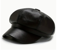 NEW Women black Faux Leather classic British Style Octagonal Beret newsboys Hat - £9.75 GBP