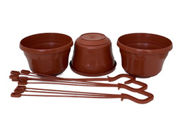 Terracotta Color 6&quot; Plastic Hanging Basket with Attached Saucer - 3 Pack - £32.76 GBP