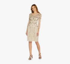 Adrianna Papell 3/4 Sleeve Embellished Sheath Dress Biscotti Size 4 $249 - $107.91