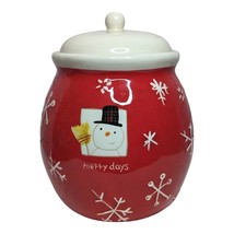 Hallmark Cookie Jar Canister Merry Days Snowman Snowflakes Red White Holiday - £13.44 GBP