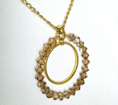 Bloomingdale&#39;s Gold Plated Chain Necklace Swarovski Crystal Pendant Circles - £9.86 GBP
