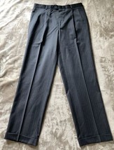 Burberry London Men&#39;s Pleated With Cuffs Dress Pants 34X32  Dark Grey Pinstriped - £43.10 GBP