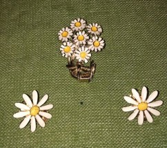 Daisy Flower Brooch &amp; Clip On Earings Colorful &amp; Beautiful - £18.93 GBP
