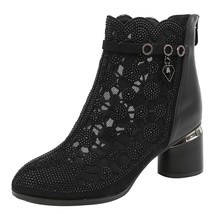 Mer fashion rhinestones gauze sandals thick heels mesh autumn ankle boots female hollow thumb200
