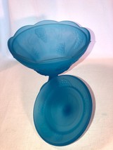 Vintage Indiana Glass Candy Dish +Lid Compote Satin Frosted Blue Harvest Grape - £23.44 GBP
