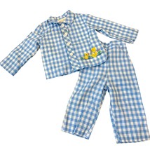 Vintage Baby Blue Gingham 2-Piece Outfit Embroidered Duck Design 24 Months - $40.17 CAD