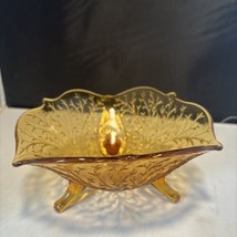 Amber Glass Footed Bowl Vintage Candy Dish , Ivy Pattern With Flared Sides - $4.94