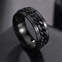 Men's Black Cuban Link Spinning Band Ring Stainless Steel Punk Gothic Jewelry - £7.98 GBP