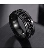 Men&#39;s Black Cuban Link Spinning Band Ring Stainless Steel Punk Gothic Je... - £7.85 GBP