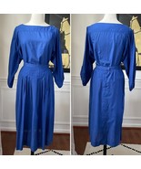 Vintage 80s Nipon Boutique 2pc Top Skirt Set Cobalt Blue Black Stripe S - $912.35 MXN