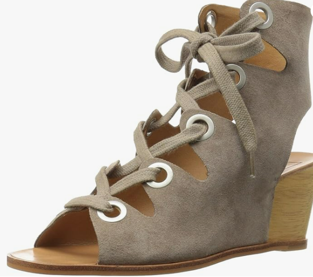 Dolce Vita Lei Taupe Wildleder Wedge Sandalen Mit Schnürung Holzabsatz Damen NIB Item image 5