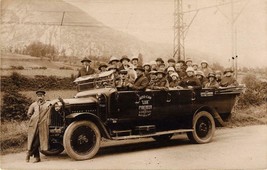 ~1915 Real Photo Post Card: Antique crowded open air bus Pyrenees Mounta... - £32.60 GBP