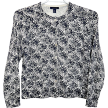 Lands&#39; End Cardigan Sweater Blue White Size S Long Sleeve Floral Knit Co... - $21.81