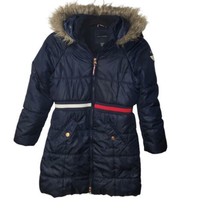 Tommy Hilfiger Girls Medium 8/10Jacket Longline Puffer Coat Blue Faux Fu... - £12.48 GBP