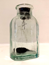 1800s-1930s Aqua Shoe Polish or Perfume Bottle w/Dauber Embossed 2.5 OZ ... - $22.00