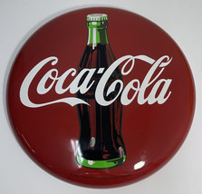 12&quot; Button Coca-Cola 1990 Metal Vintage Sign - £19.30 GBP