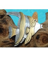 Vintage Taxco Mexico Angel Fish Brooch Sterling Silver Brass Signed - £44.99 GBP
