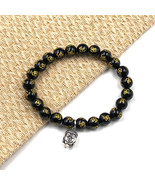 Natural Black Onyx OM Buddha 8 mm Beaded 7.5&quot; Stratchable Bracelet BBB-23 - £9.90 GBP